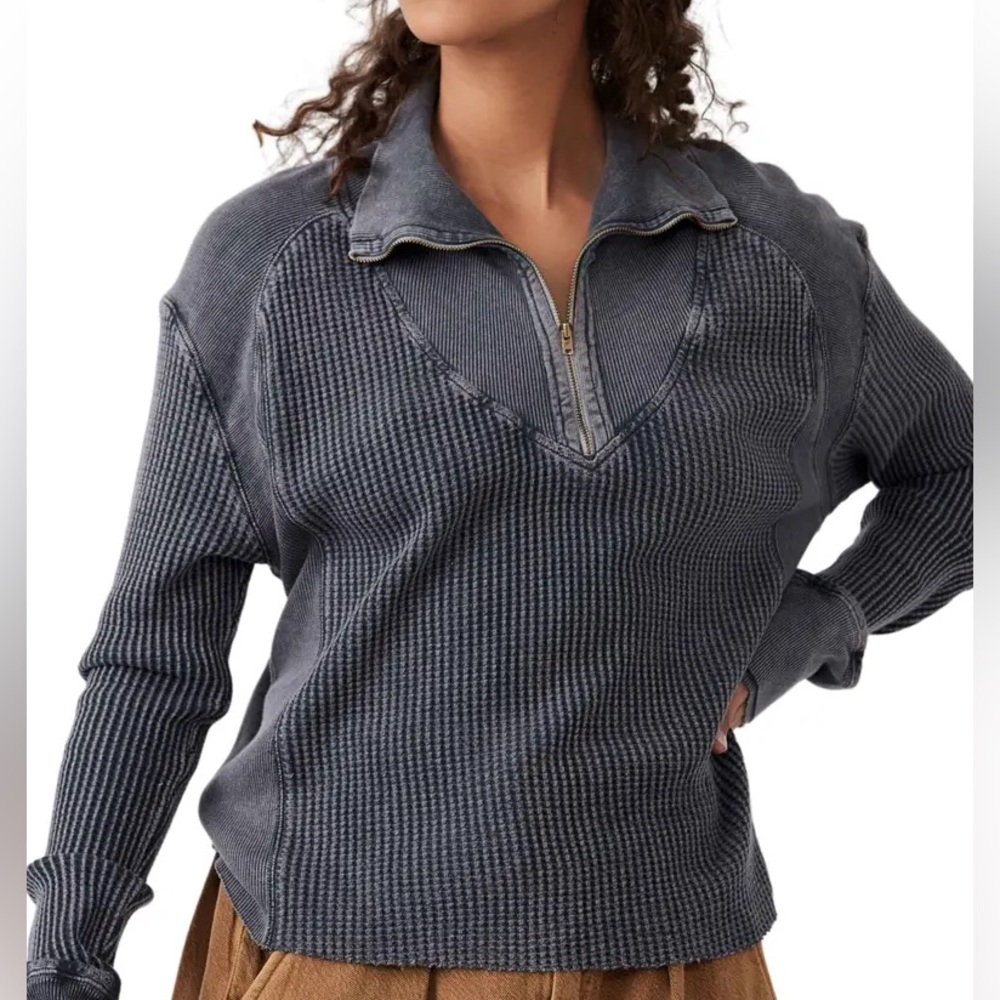 Free People Women’s Ashton Half Zip Thermal Waffle Top